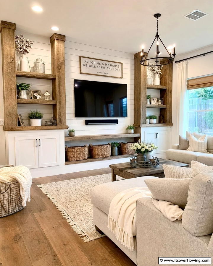 Modern Farmhouse Accent - 30 Striking Living Room Accent Wall Ideas for Bold Style
