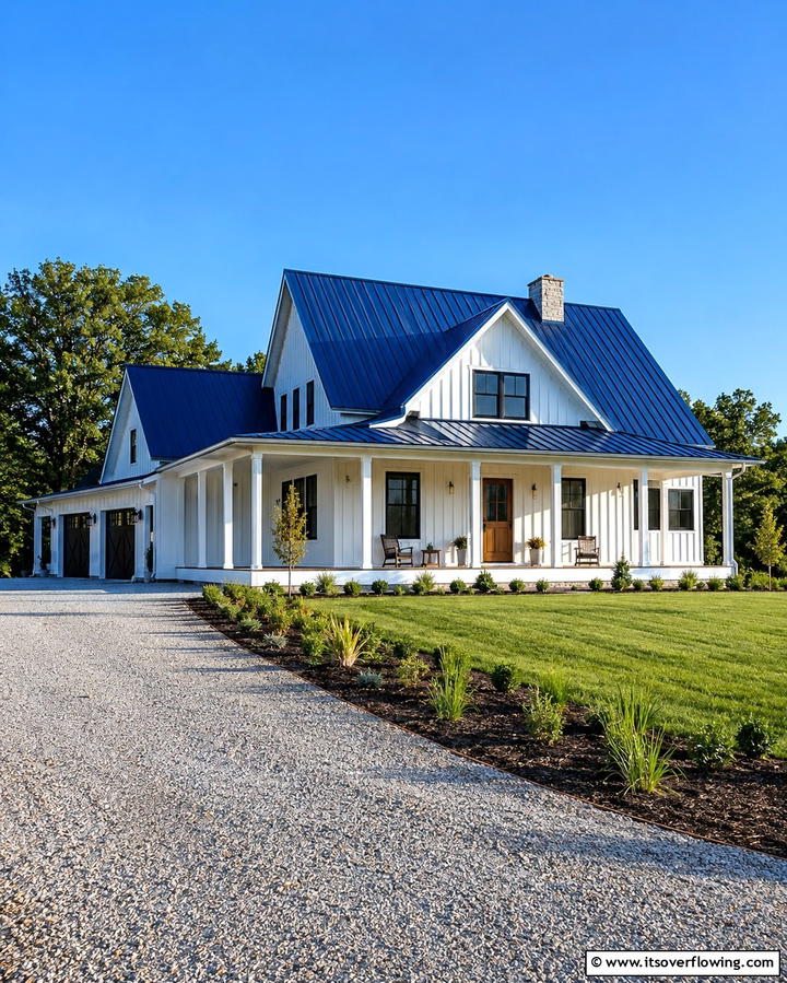 Modern Farmhouse Appeal - 25 Houses With Blue Metal Roofs for Curb Appeal