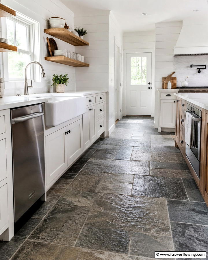 Modern Farmhouse Appeal with Textured Slate - 25 Kitchens With Slate Floors for a Durable and Stylish Look