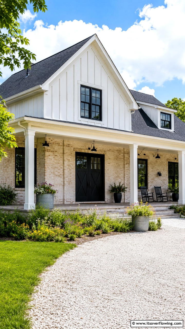 Modern Farmhouse Beige Brick Exterior - 30 Beige Brick Exterior Home Ideas for Warm Curb Appeal