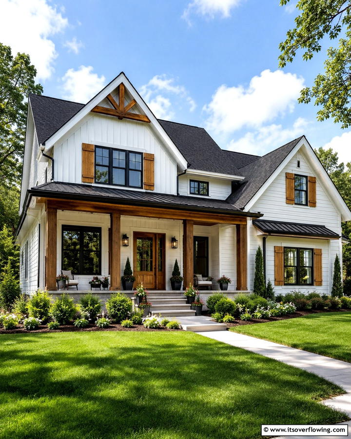 Modern Farmhouse CharmOne - 25 White Exterior Home with a Black Roof Ideas
