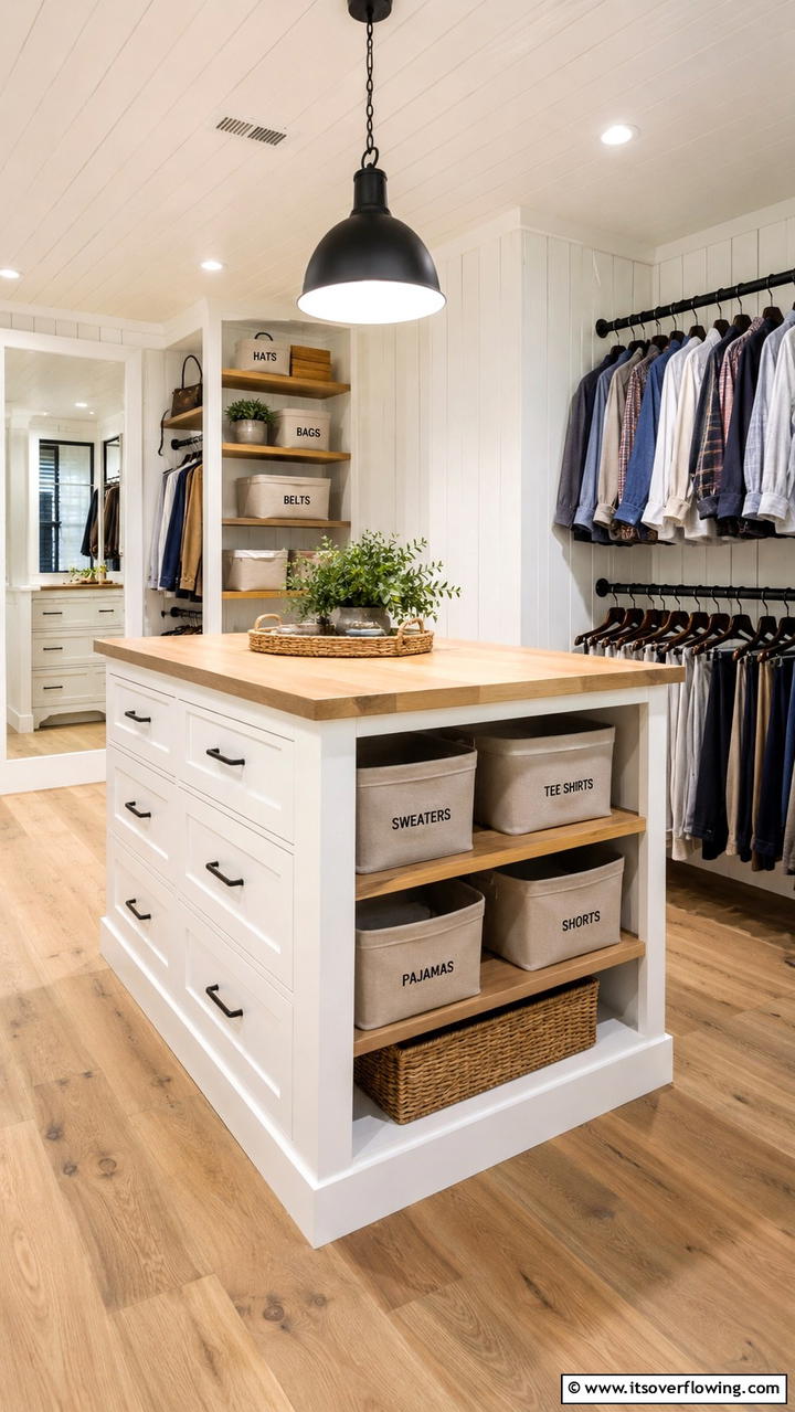 Modern Farmhouse Closet Island - 30 Closet Island Ideas- Luxurious Walk-In Storage Solutions
