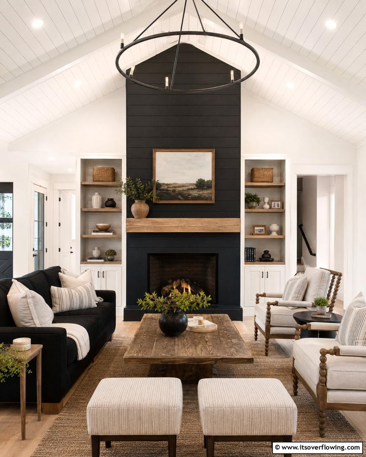 Modern Farmhouse Twist - 21 Modern Black Shiplap Fireplace Design Inspirations
