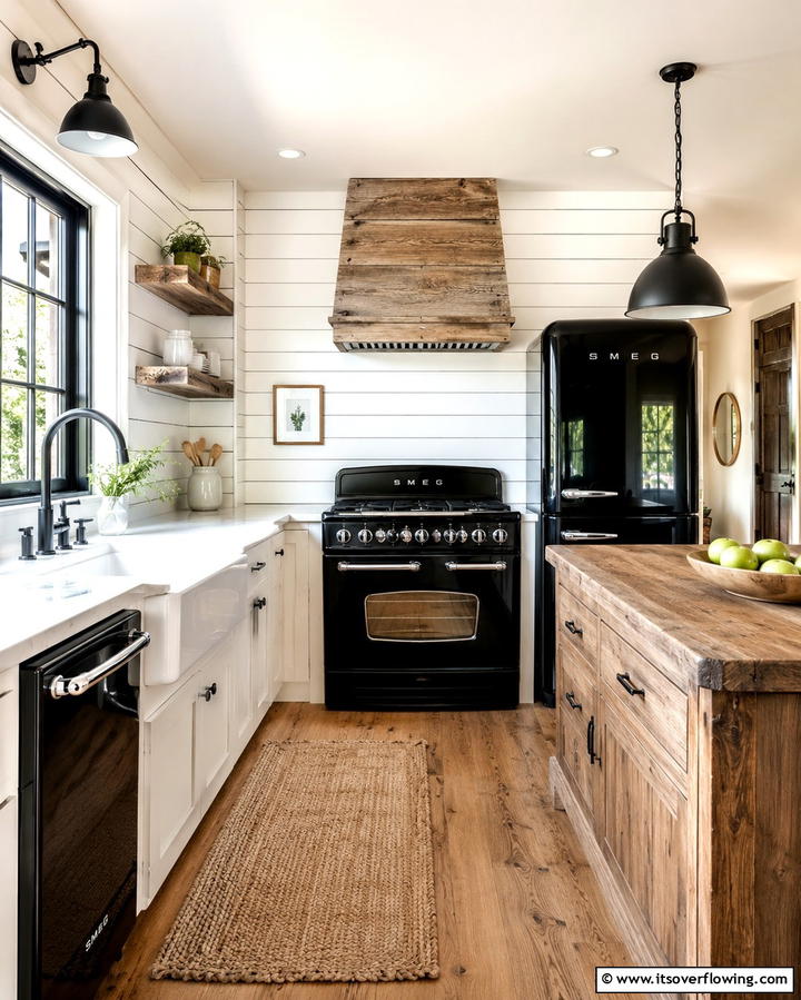 Modern Farmhouse with Shiplap Walls - 25 Kitchen With Black Appliances for a Sleek and Modern Look