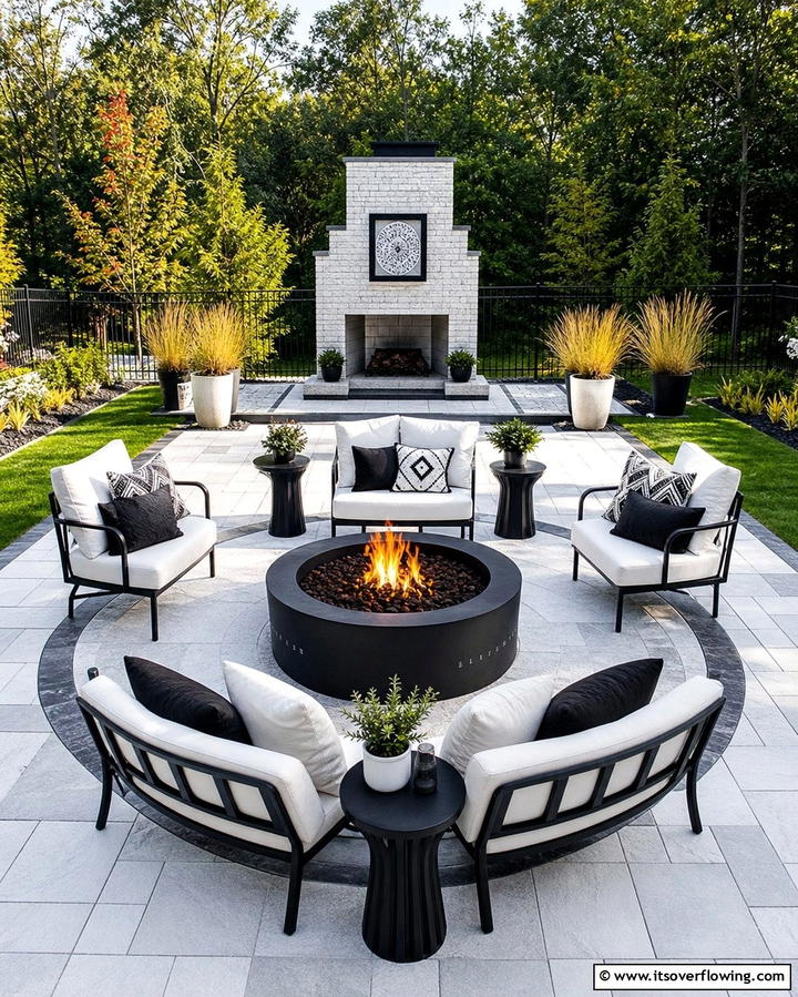 Modern Fire Pit Area - 25 Black and White Patio Ideas for a Timeless Look