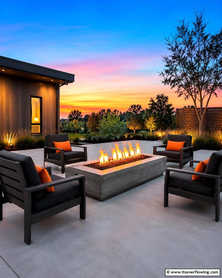 Modern Fire Pit Feature - 25 Front Yard Patio Ideas to Enhance Your Outdoor Space