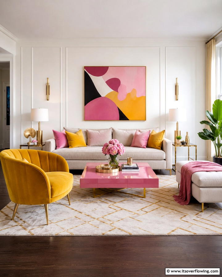 Modern Furniture Accents - 30 Yellow and Pink Decor Ideas- Vibrant Home Accents