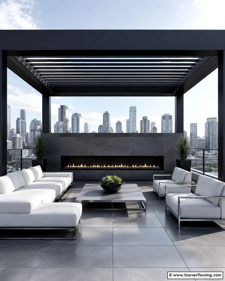 Modern Gazebo with Sleek Gas Fireplace - 25 Gazebo With Fireplace Ideas for Cozy Outdoor Nights