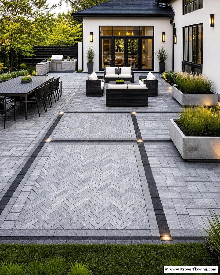 Modern Geometric Cobblestone Layout - 20 Cobblestone Patio Ideas for a Rustic Outdoor Space
