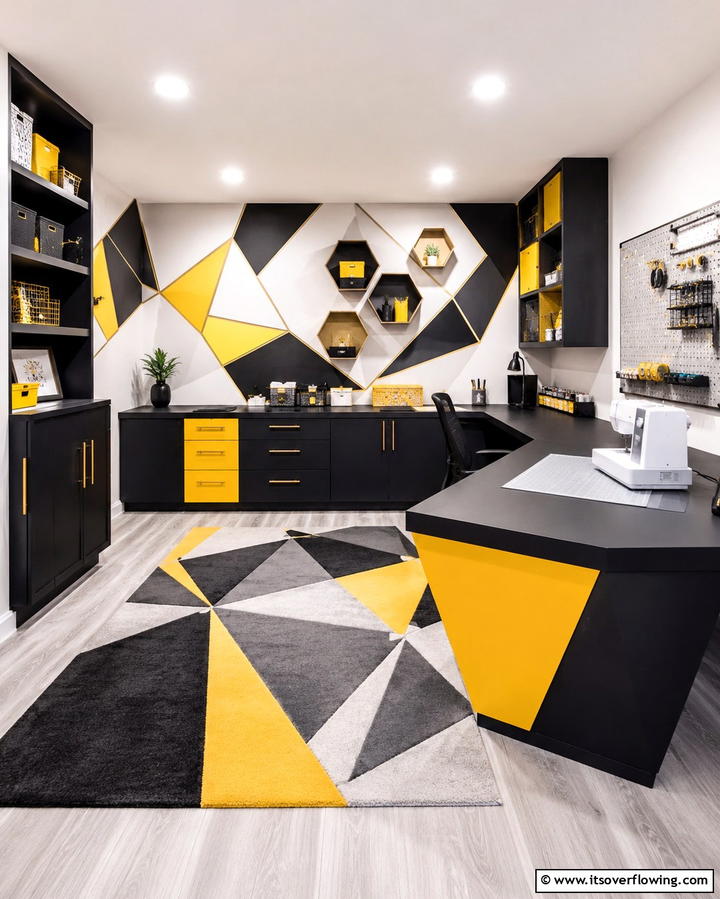 Modern Geometric Craft Room - 30 Organized Craft Room Ideas for Creative Spaces at Home
