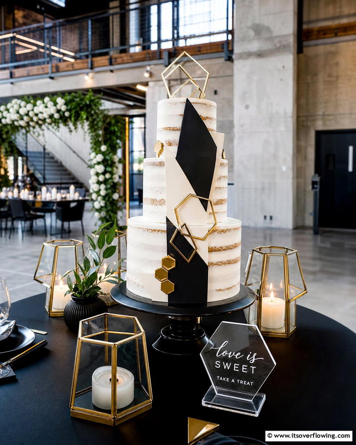 Modern Geometric Design Cake - 21 Naked Wedding Cake Ideas for Minimalist Elegance