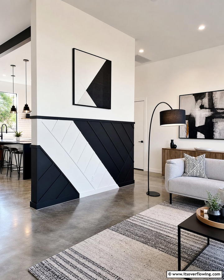 Modern Geometric Designs - 21 Half Wall Paneling Ideas for Modern Home Organizing