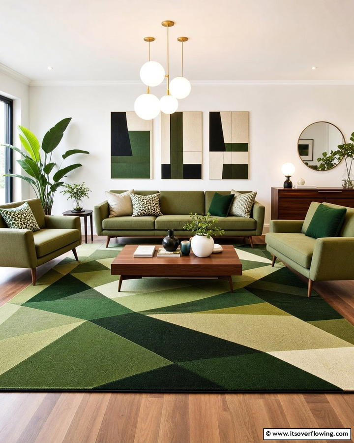 Modern Geometric Green Rugs - 20 Green Carpet Living Room Ideas for a Bold Statement