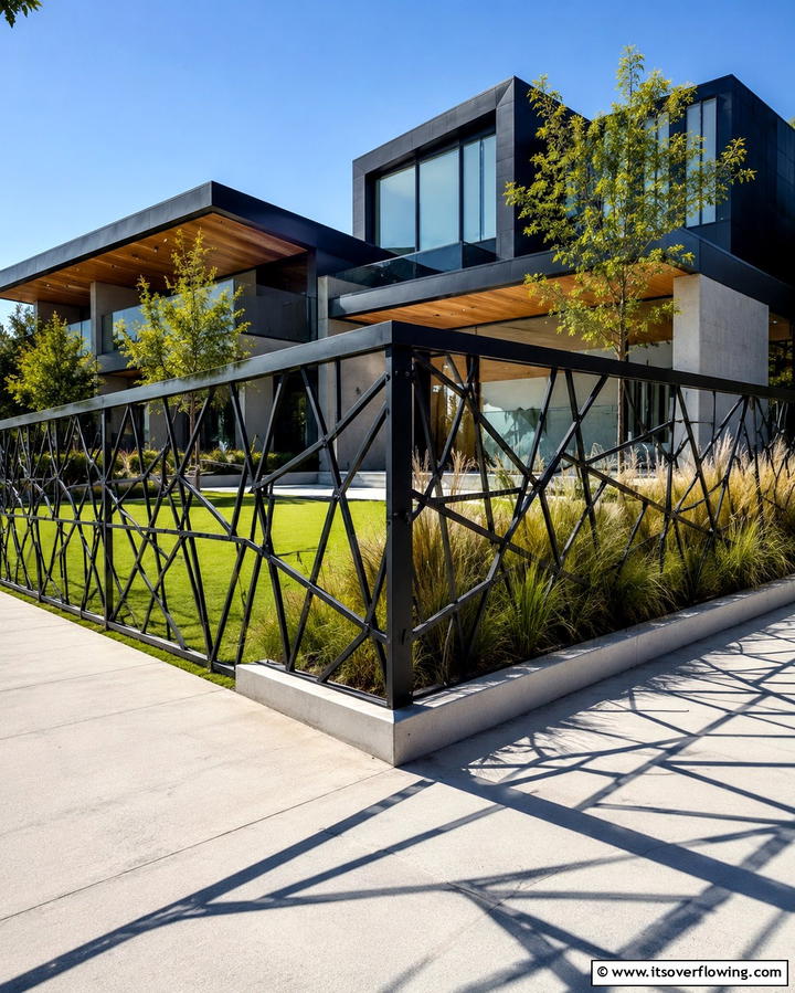 Modern Geometric Metal Fence - 30 Innovative Corner Fence Solutions for Yard Boundaries