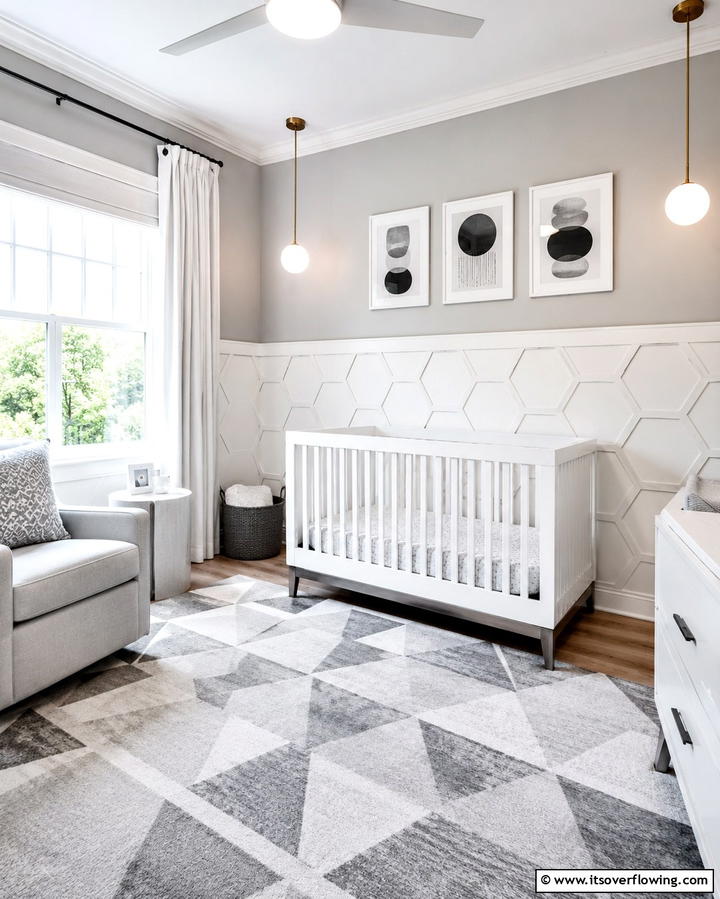Modern Geometric Panels - 20 Adorable Wainscoting Nursery Ideas for Your Baby’s Room