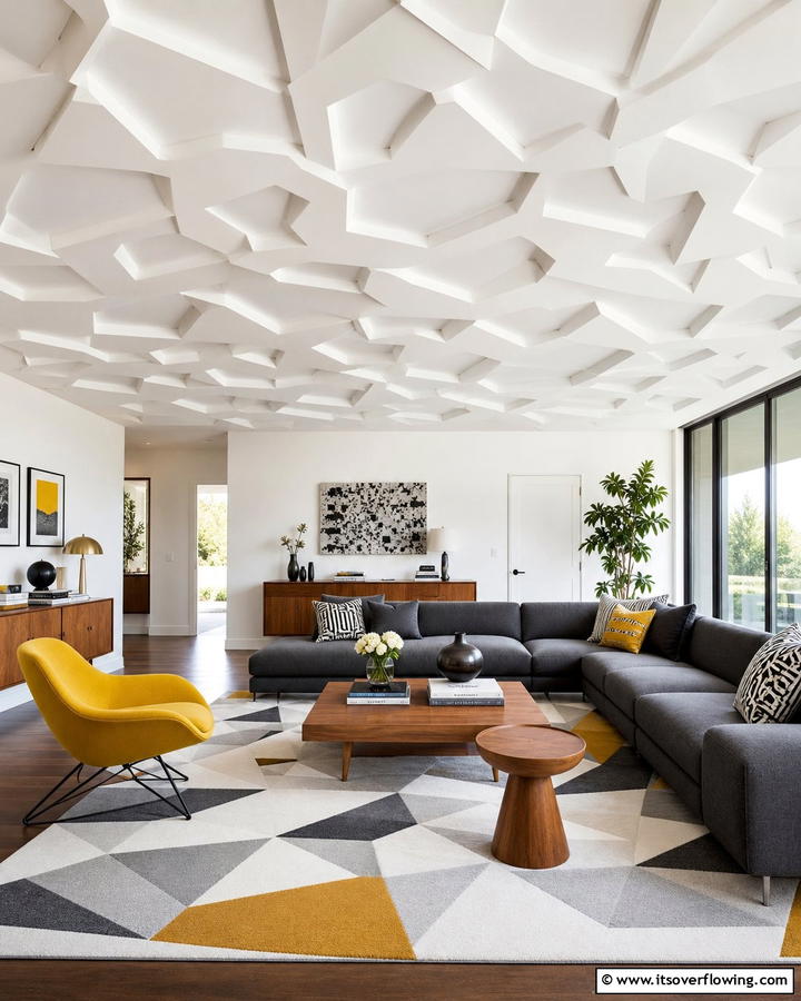 Modern Geometric Patterns - 21 Living Room Ceiling Ideas to Elevate Your Space