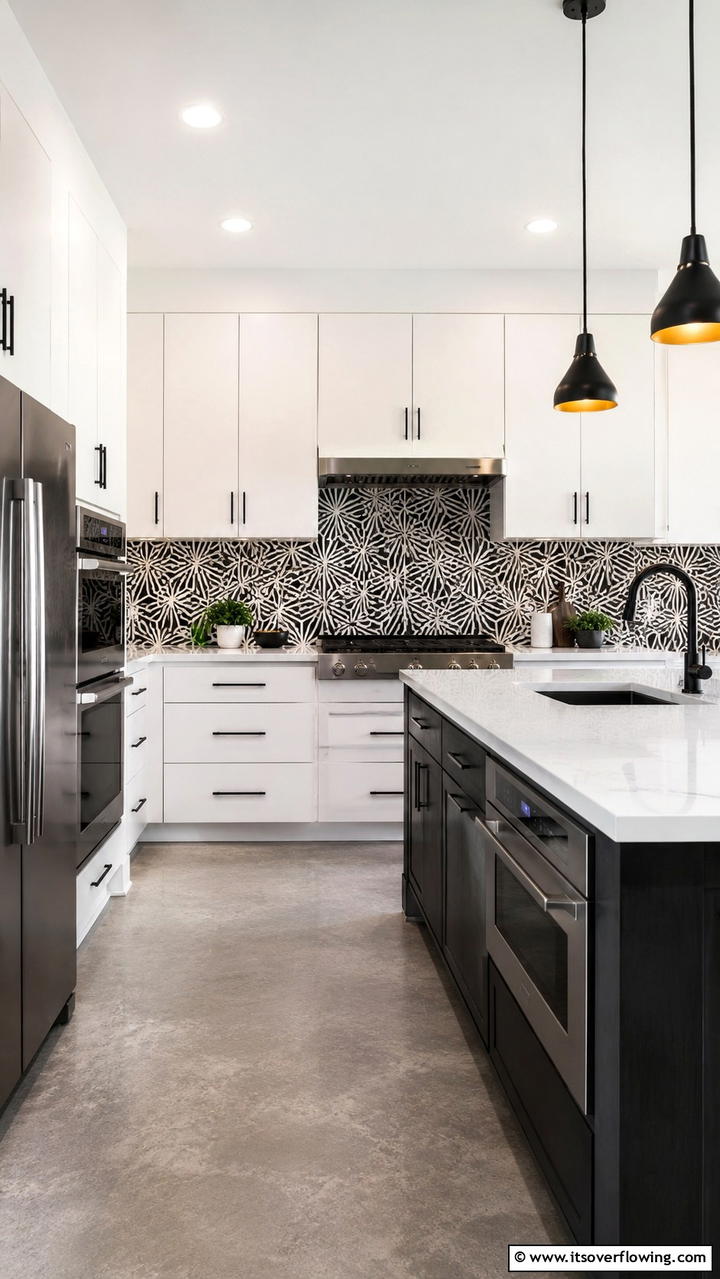 Modern Geometric Patterns - 21 White Cabinet Kitchen Backsplash Ideas for Contrast