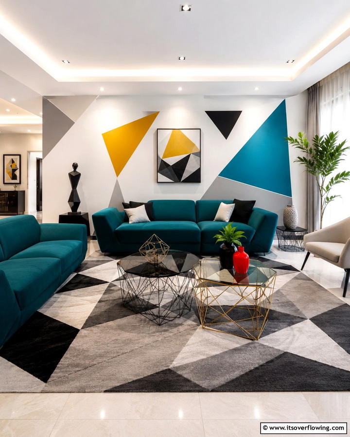 Modern Geometric Patterns - 30 Vibrant Colorful Living Room Inspirations for Bold Interiors