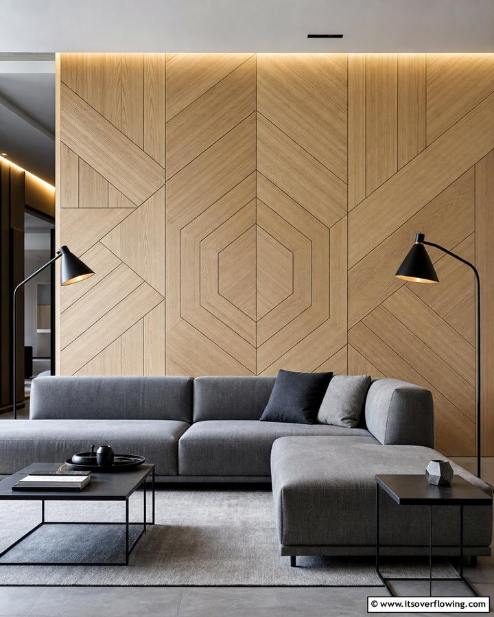 Modern Geometric Wood Paneling - 25 Wood Accent Wall Ideas to Elevate Your Interior