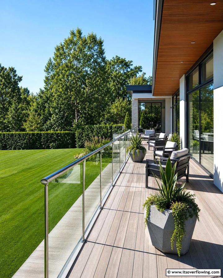 Modern Glass Panels - 25 Front Porch Railing Ideas to Enhance Curb Appeal