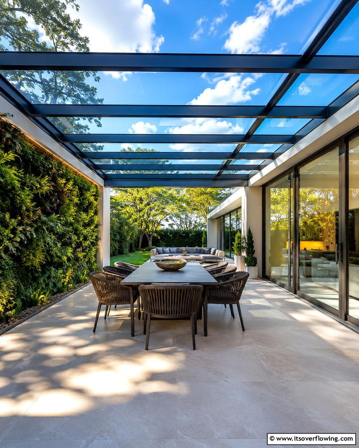 Modern Glass Roof Covering - 25 Attached Covered Patio Ideas for Year-Round Use