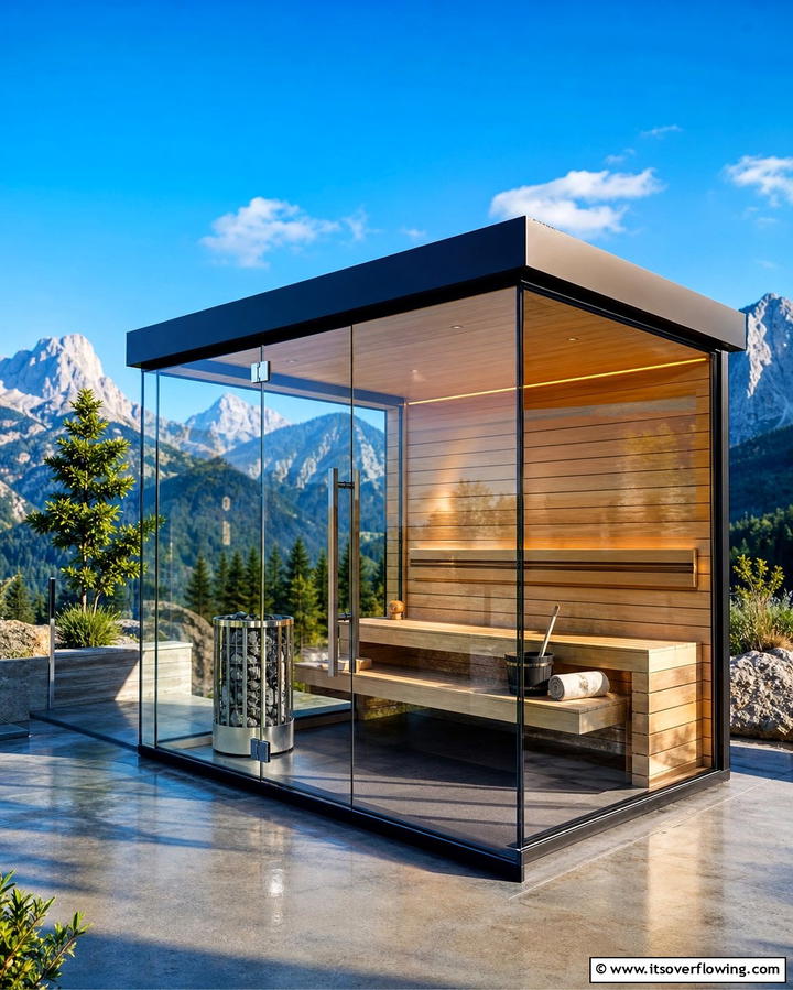 Modern Glass Sauna - 25 Outdoor Sauna Ideas for Relaxing Backyard Retreats