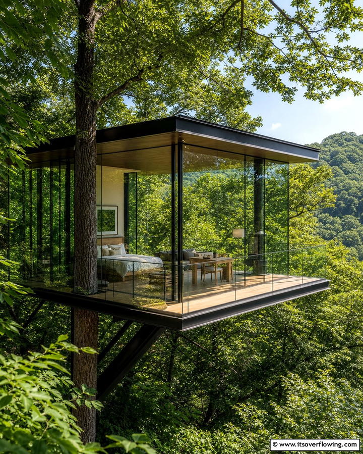 Modern Glass Treehouse - 25 Tree House Ideas for Magical Outdoor Adventures