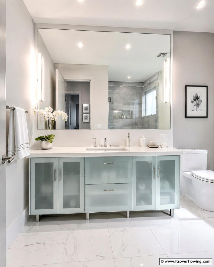 Modern Glass Vanity Front - 30 Small Bathroom Vanity Ideas for Space-Saving Style