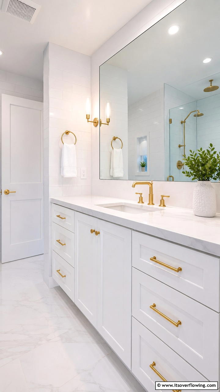 Modern Gold Hardware - 30 Gold Bathroom Ideas for Luxurious, Modern Spaces