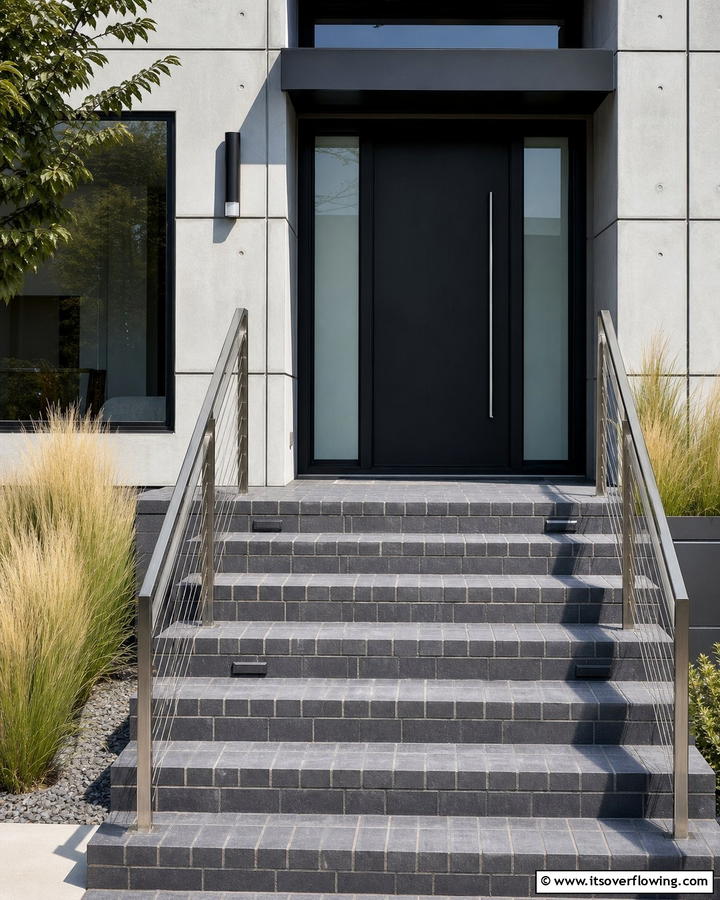 Modern Gray Brick Steps - 25 Brick Front Steps Design Ideas for Curb Appeal