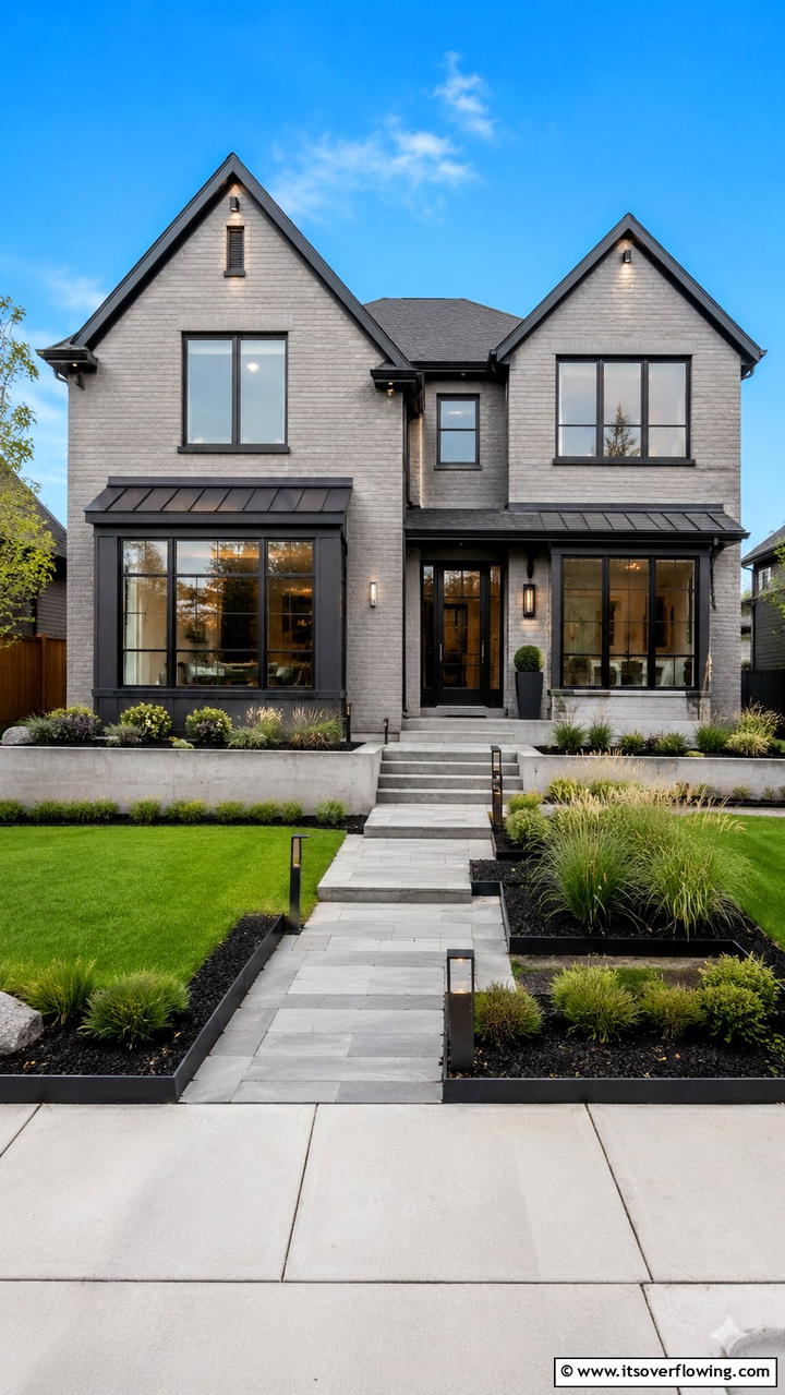 Modern Gray Minimalism - 30 Exterior Brick Paint Color Ideas for Curb Appeal