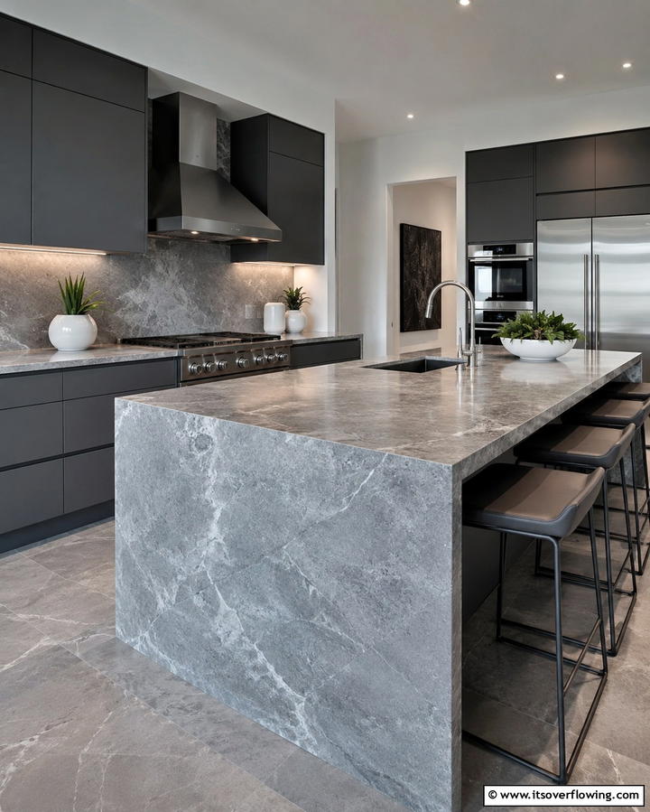 Modern Grey Marble Countertops - 25 Marble Kitchen Countertops for Elegant Homes