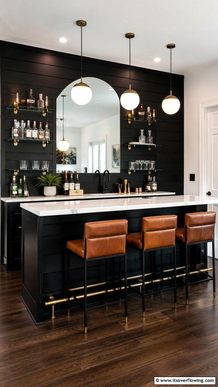 Modern Home Bar Setting - 30 Black Shiplap Wall Ideas for Timeless Interior Accents