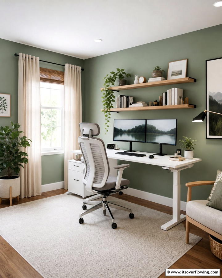 Modern Home Office Vibe - 21 Sage Green Paint Inspirations for Calming Interiors