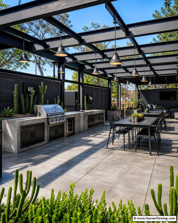 Modern Industrial BBQ Zone - 21 BBQ Area Ideas for the Ultimate Outdoor Cooking Experience