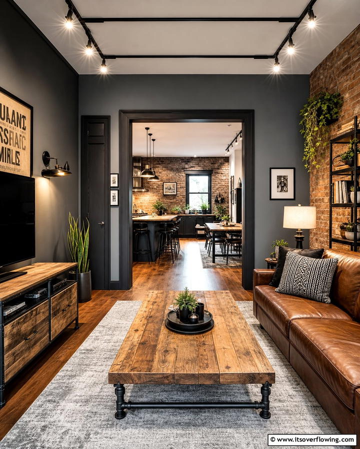 Modern Industrial Charm - 25 Living Room With Grey Walls and Black Trim Ideas
