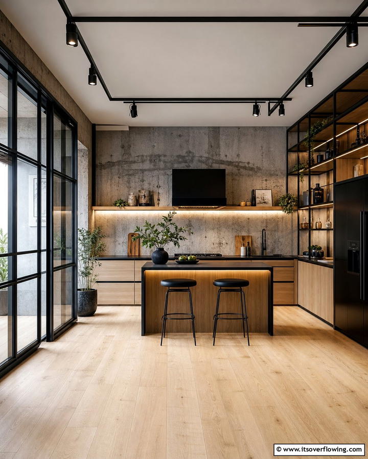 Modern Industrial Edge - 25 Light Wood Floor Kitchen Ideas for a Bright Space