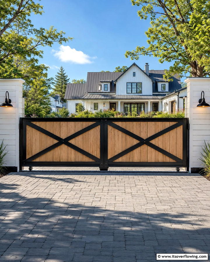 Modern Industrial Farmhouse Gate - 30 Stylish Driveway Gate Ideas for Curb Appeal