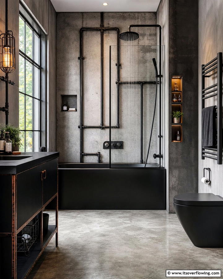 Modern Industrial Look - 30 Tub-Shower Combo Ideas for Space-Efficient Bathrooms