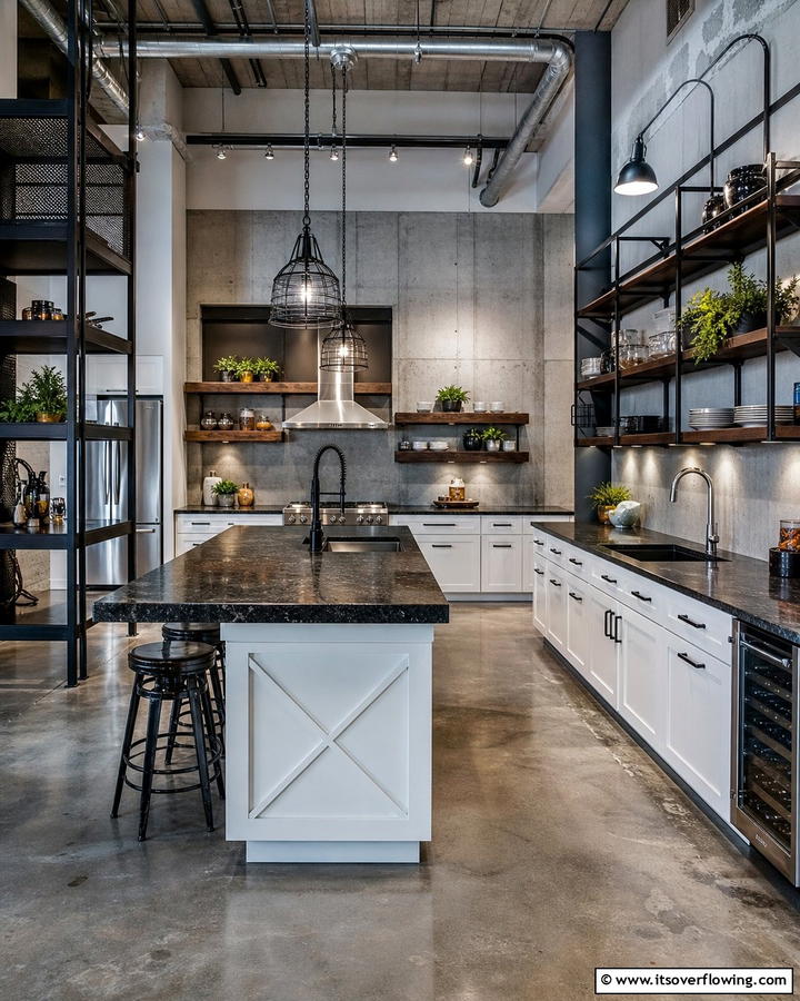 Modern Industrial Mix - 21 Striking Black & White Kitchen Ideas for Bold Spaces