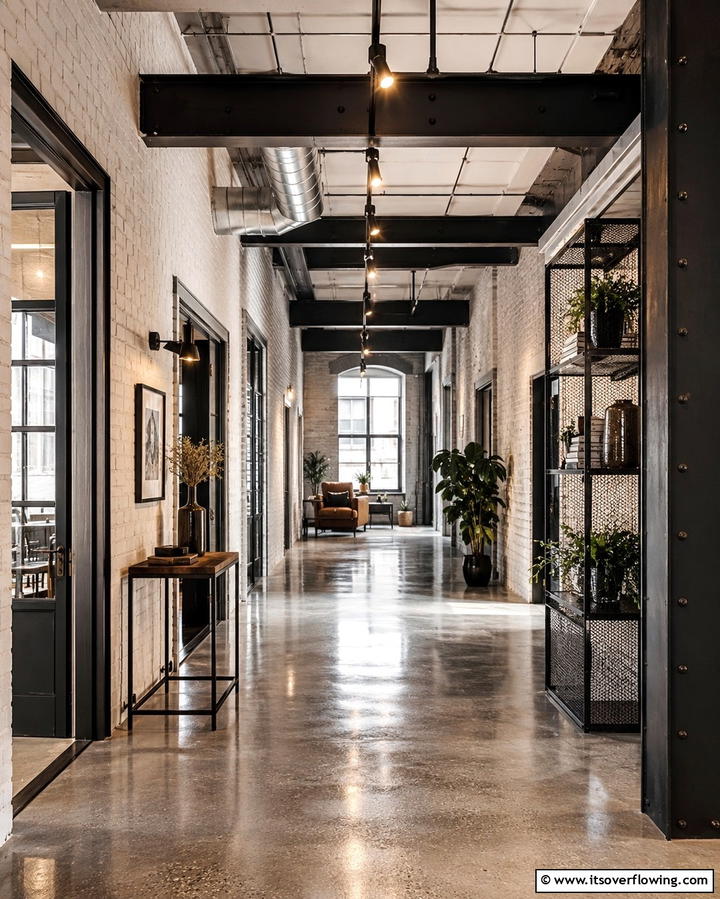 Modern Industrial Touch - 30 Chic Black and White Hallway Ideas for Timeless Elegance
