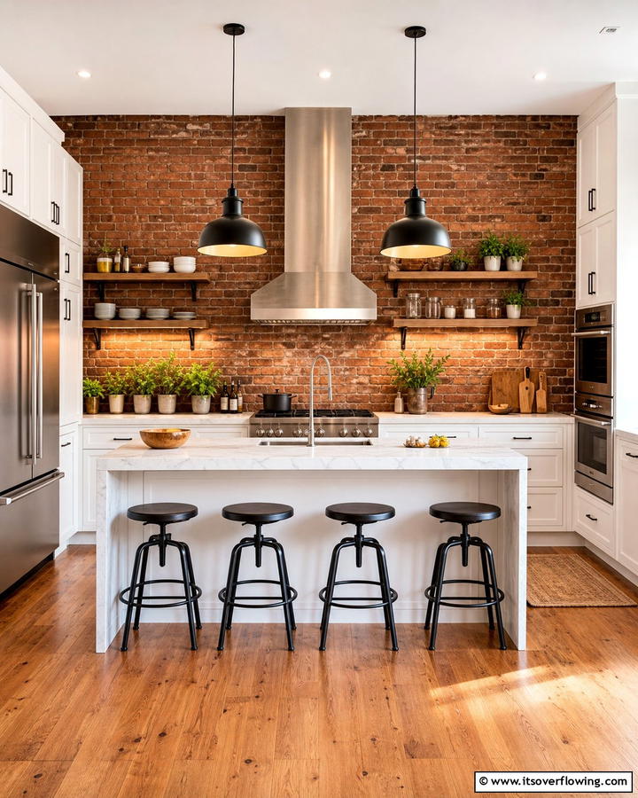 Modern Kitchen Backdrop - 25 Brick Accent Wall Ideas for a Stylish Home Feature