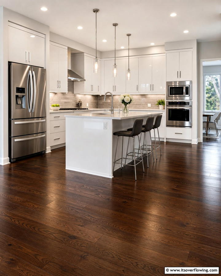 Modern Kitchen Elegance - 25 Dark Walnut Floors for Rooms with Timeless Appeal