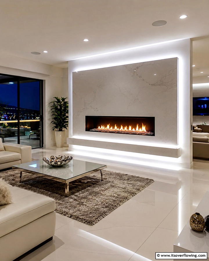Modern LED Lit Fireplace Wall - 30 Fireplace Wall Ideas to Transform Your Living Space