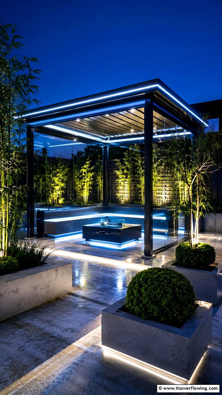 Modern LED Strips - 30 Gazebo Lighting Ideas- Ambient Outdoor Illumination