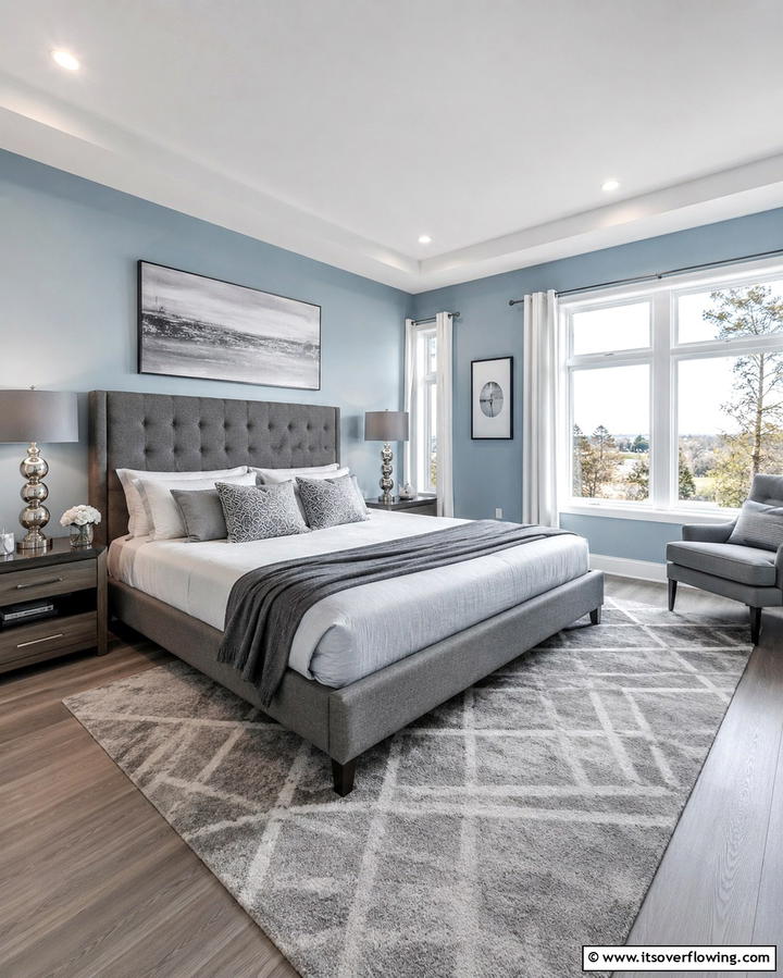 Modern Light Blue with Gray Accents - 25 Light Blue Bedroom Ideas for a Serene Retreat