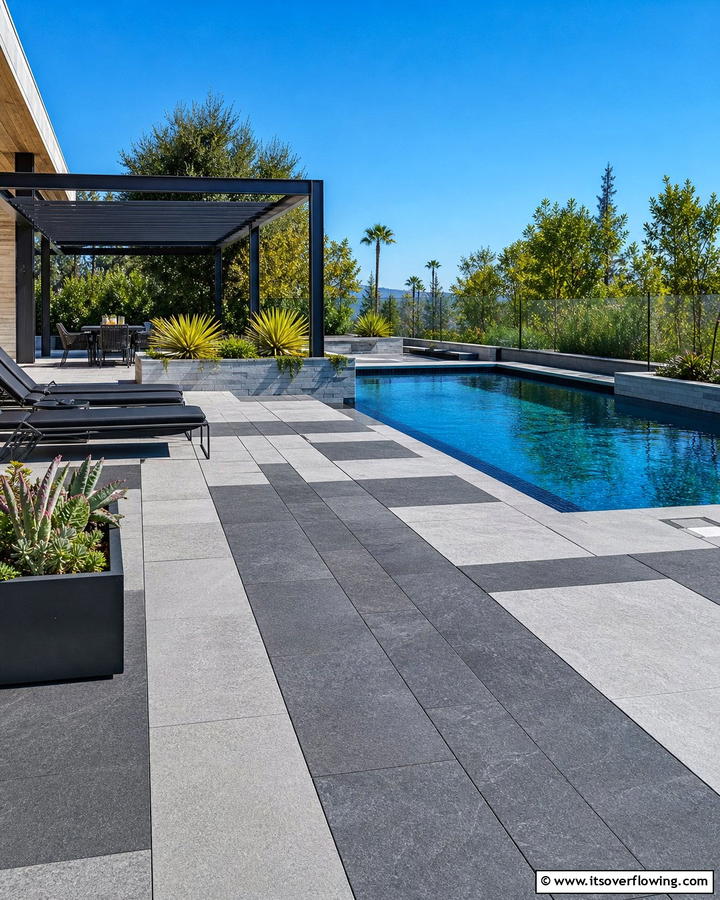 Modern Linear Arrangement - 30 Concrete Pavers Around Pool Ideas for Durable Style