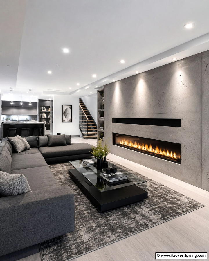 Modern Linear Fireplace - 25 Cozy Basement Fireplace Ideas for Warm Gatherings