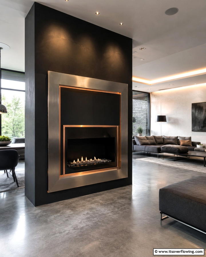 Modern Metal Accents - 30 Bold Black Fireplace Ideas to Elevate Your Living Room