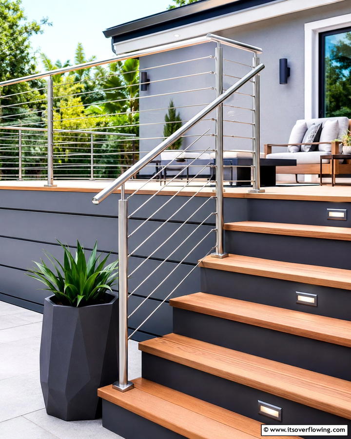 Modern Metal Railings - 25 Deck Steps Ideas for a Safe and Stylish Entry